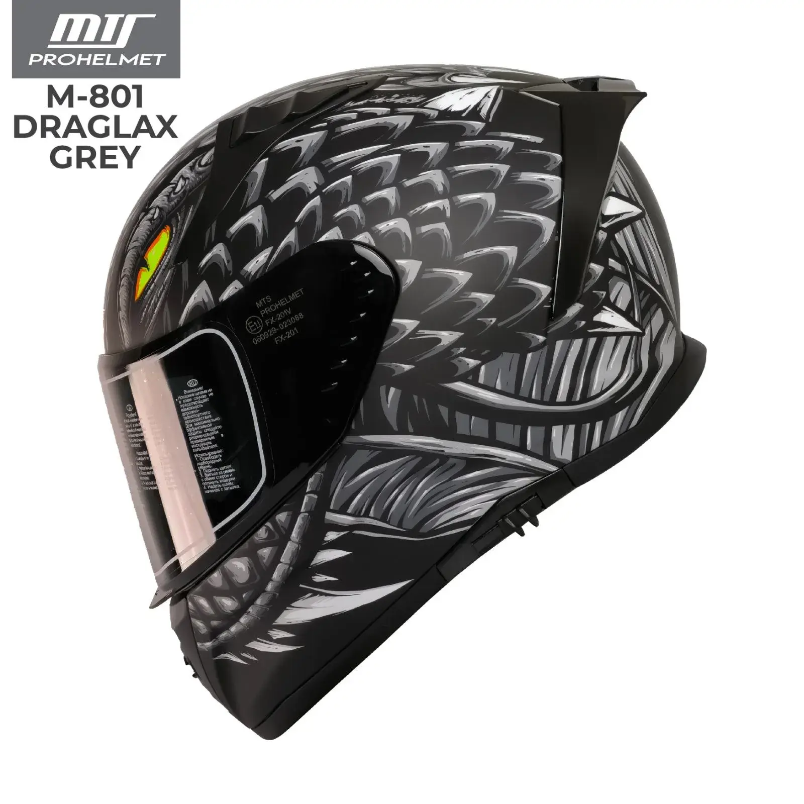 MTS M-801 DRAGLAX GREY MAT FULL FACE KASK (SİYAH VİZÖRLÜ)